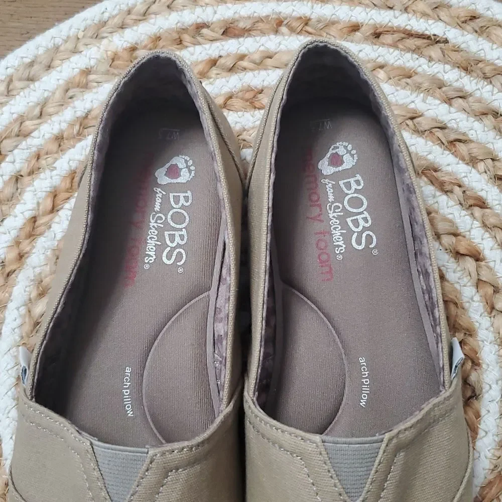BOBS From Skechers Classic Taupe Canvas Slip On Shoes 7.5